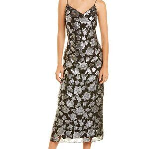 Club Monaco Jacquard Silk-Blend Black/Silver Slip Dress NWOT - Size 4